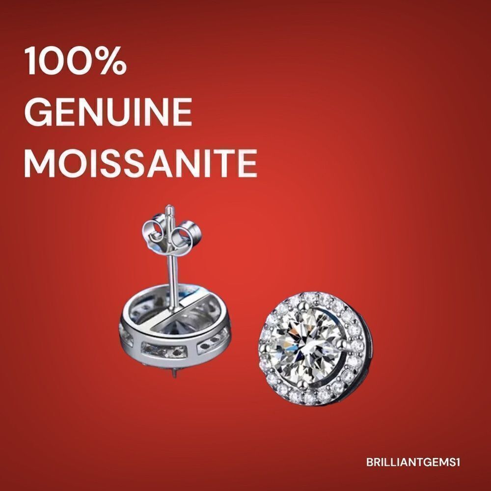 💎182💎 DIAMOND MOISSANITE 2CT TW STERLING SILVER HALO STUD EARRINGS